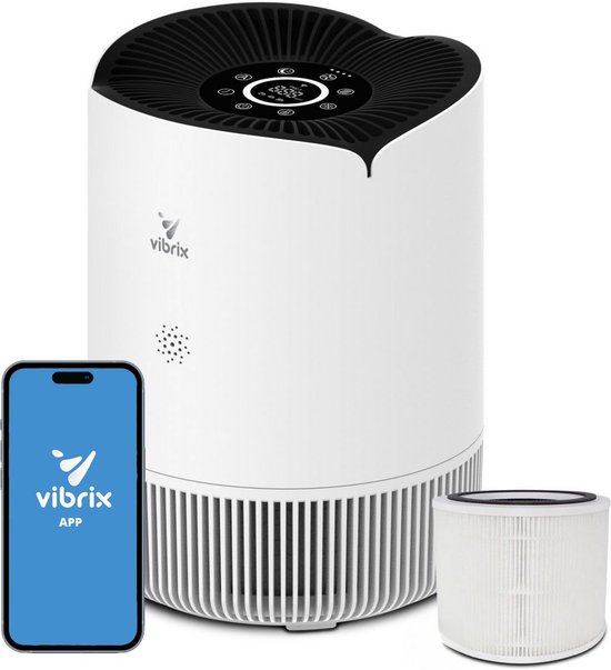 Vibrix PureFlow30 Luchtreiniger - 180m3/u - Air Purifier met Ionisator - Hepa Filter + Koolstof Filter - Luchtfilter tegen stof, hooikoorts, allergie en huisstofmijt - Slaapstand en luchtkwaliteit indicator