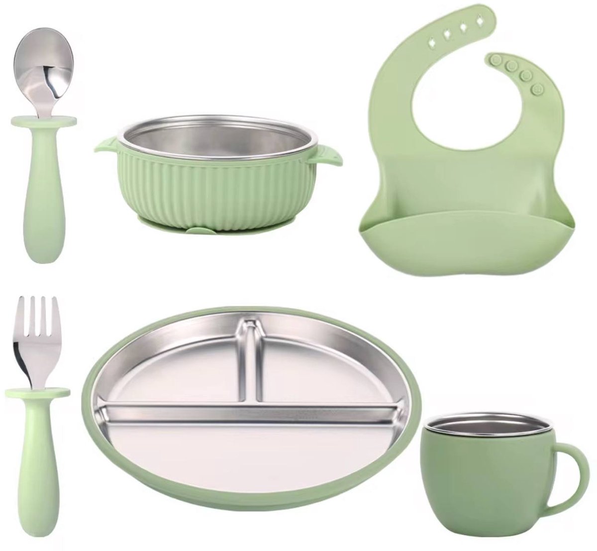 Image of 6-delige Roestvrijstalen Baby Serviesset, BPA-vrij, Duurzaam Kinderservies, Vaatwasserbestendig & Milieuvriendelijk Eetset voor Baby’s en Peuters