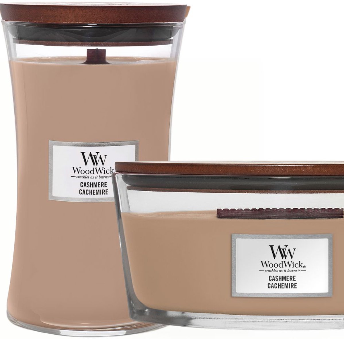 WoodWick Duo Ellipse en Large Candle Cashmere Bruin