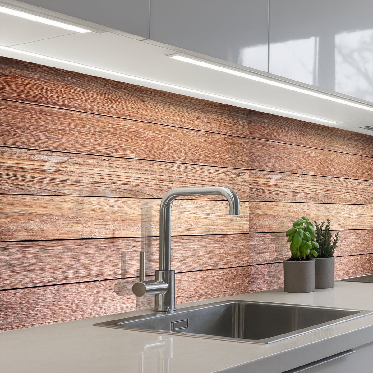 Keuken achterwand 200x80 cm - Spatscherm zelfklevend Eikenhout - Planken - Patronen - Muurbeschermer - Spatwand fornuis