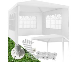 tectake® Paviljoen - Partytent 3x3 m - Versterkt Frame met Waterdicht Zeildoek - Verwijderbare Zijpanelen - Weerbestendige Tuinpaviljoen - Inclusief Spanlijnen en Haringen - Wit - Pop-up Vouwtent