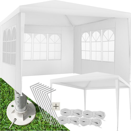 tectake® Paviljoen - Partytent 3x3 m - Versterkt Frame met Waterdicht Zeildoek - Verwijderbare Zijpanelen - Weerbestendige Tuinpaviljoen - Inclusief Spanlijnen en Haringen - Wit - Pop-up Vouwtent