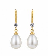 Boucles d'oreilles pendantes dorées pour femmes avec perle blanche en forme de goutte et pierre scintillante