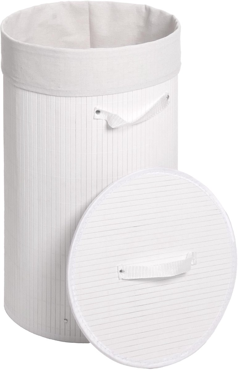 Wasmand MCW-C21, Wasbox Wasbox Wasbox, bamboe rond 59x35cm 50l ~ wit