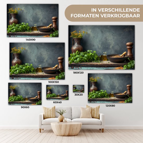 Peinture sur toile 120x80 cm - Décoration murale Nature morte - Herbes - Épices - Industriel - Rural - Accessoires de Décoration murale - Décoration murale de Cuisine - Peintures sur toile