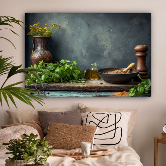 Peinture sur toile 120x80 cm - Décoration murale Nature morte - Herbes - Épices - Industriel - Rural - Accessoires de Décoration murale - Décoration murale de Cuisine - Peintures sur toile