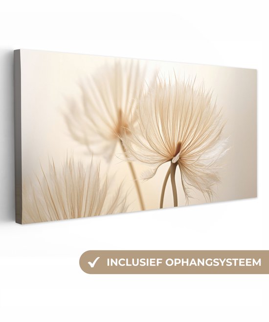 Canvas schilderij 160x80 cm - Wanddecoratie Bloemen - Beige - Natuur - Muurdecoratie woonkamer - Slaapkamer decoratie - Kamer accessoires - Schilderijen op canvas