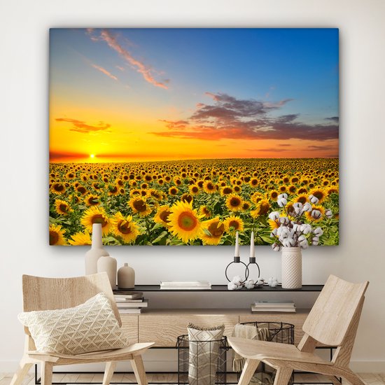 Toile - Peinture fleurs - Tournesol - Fleurs - Soleil - Décoration chambre - Tableau sur toile - 160x120 cm - Décoration murale - Salon