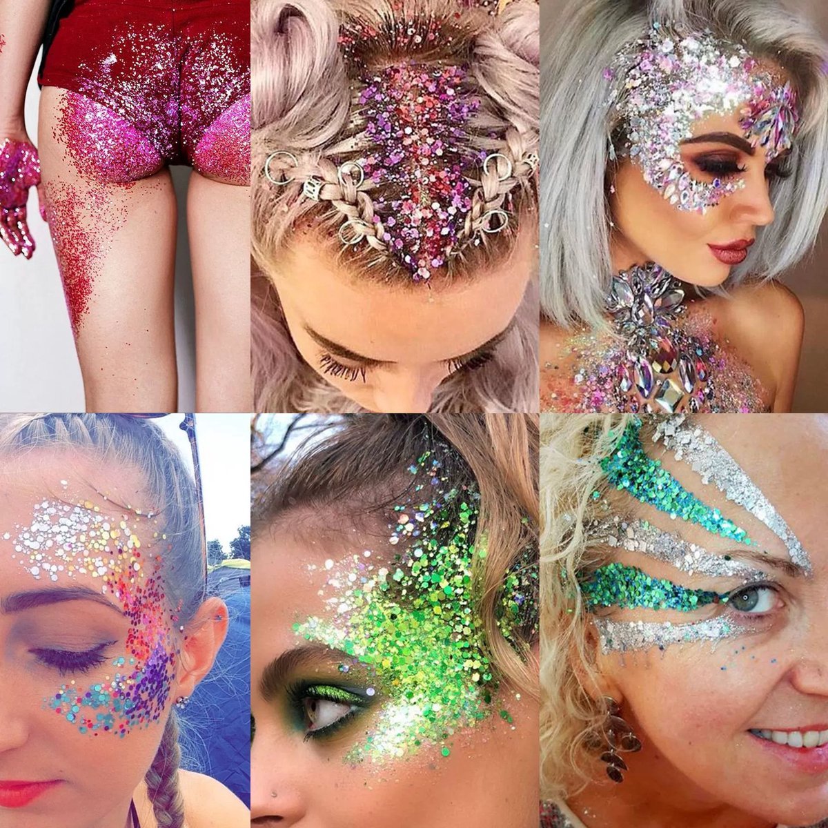 Suntac 12 Kleuren Glitter Set – Chunky Festival Glitters voor Gezicht & Lichaam – Schmink-Glittergel Palet met Goud, Zilver, Groen, Roze, Rood – Voor Schmink, Kinderen & Feest- — afbeelding 2