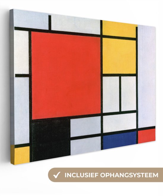 Toile Peinture Art - Mondrian - Maîtres Anciens - 160x120 cm - Décoration murale XXL