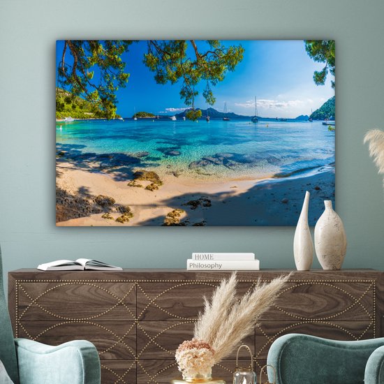 Peintures sur toile - Plage - Mer - Bateau - Majorque - 120x80 cm - Décoration murale