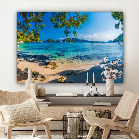 Peintures sur toile - Plage - Mer - Bateau - Majorque - 120x80 cm - Décoration murale