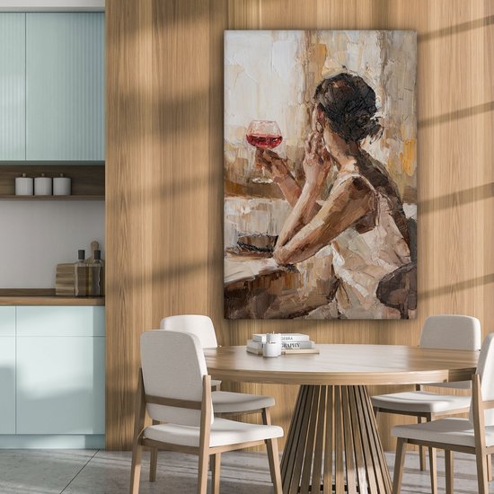 Tableau Peinture sur Toile - Femme - Vin - Peinture à l'Huile - 80x120 cm - Décoration murale