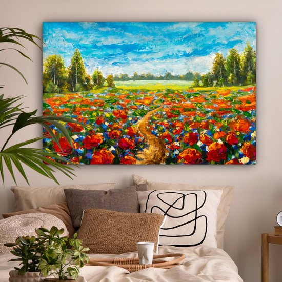 Toile Peinture Huile - Peinture - Fleurs - Paysage - 140x90 cm - Décoration murale
