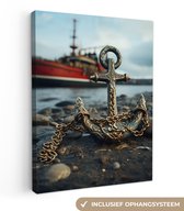 Tableau sur toile 120x160 cm - Décoration murale Anker - Bateau - Water - Pierres - Maritime - Décoration murale murale salon - Décoration chambre - Accessoires chambre - Peintures