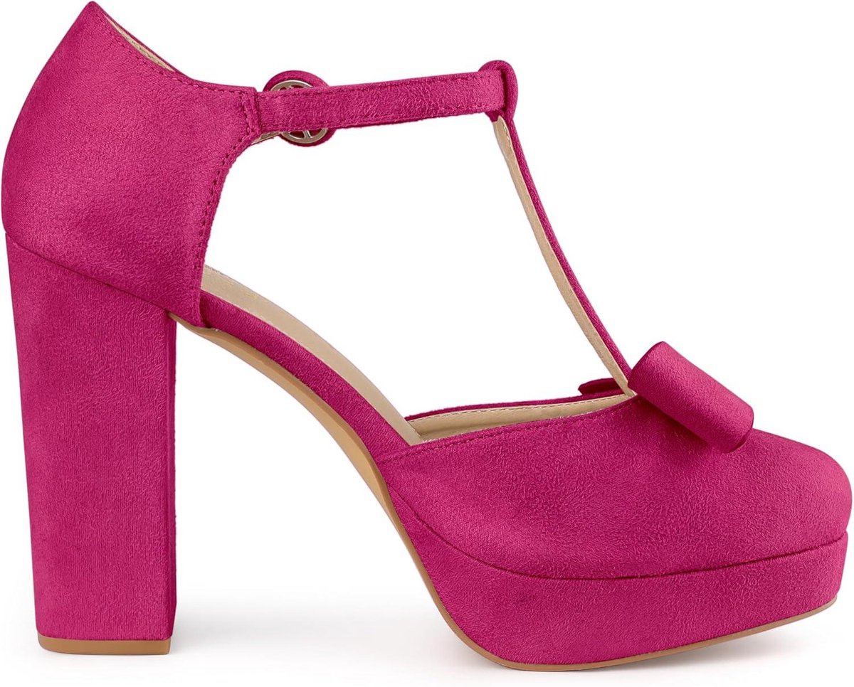 Allecto plus Dames pumps met ronde teen blokhak en T-riempje Roze