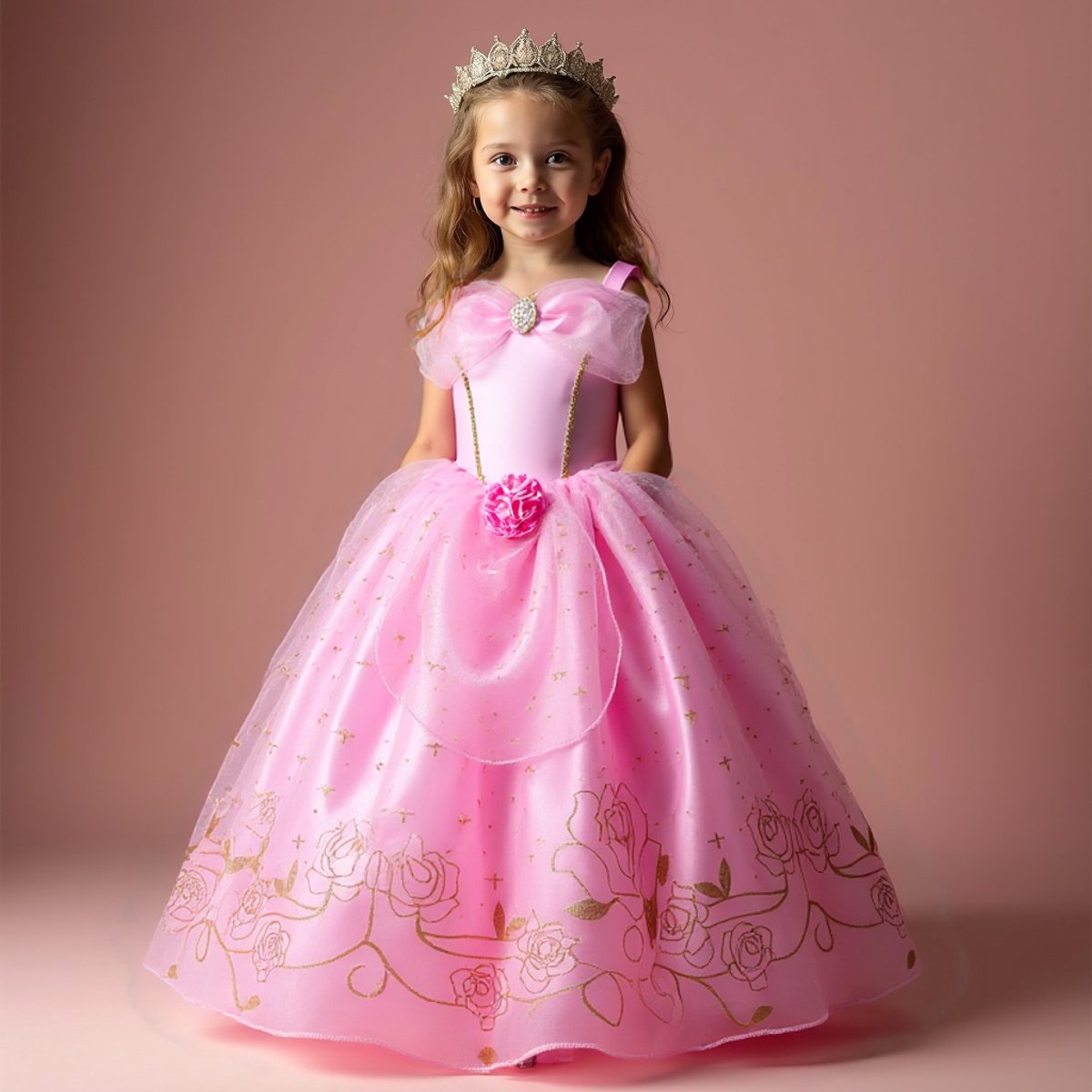 Joya Kids® Luxe Prinsessenjurk Lichtroze voor kinderen | Jurk met Glans & Tule | 11-delige Verkleedset met Accessoires | Verkleedjurk Meisje Tule Rok | Halloween kostuum | Carnaval kleding | Prinses kostuum Jurk | Maat 150 — afbeelding 14