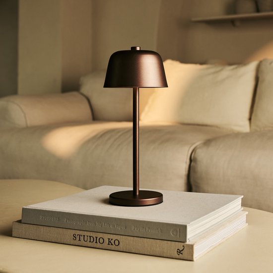 Tavellio Anton Oplaadbare Tafellamp – H29 – USB en Touch – Tot 120 branduren – Espresso Bruin