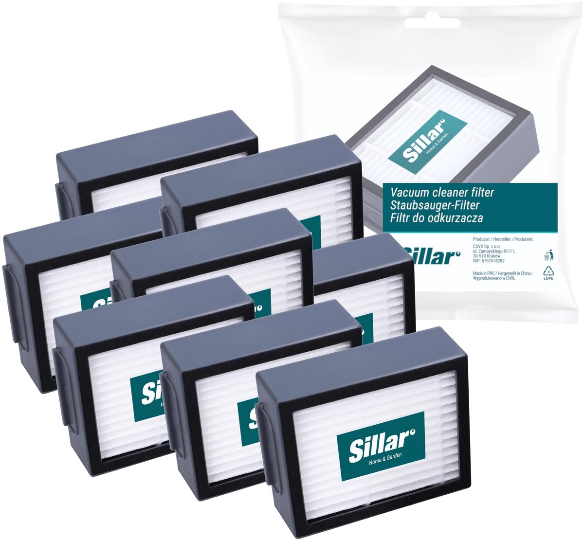 Sillar, set 8 stofzuigerfilters, HEPA filters, anti-allergeen, geschikt voor schoonmaakrobot iRobot Roomba serie E I J, E4, E5, E6, E7, Combo I5/I8/J5 PLUS, I3, I3+, I4, I4+, I5, I5+, vervanging, 5x6.5x2 cm