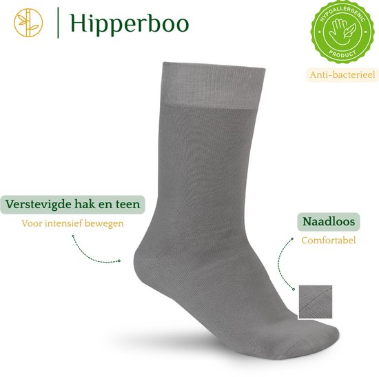 Hipperboo® 8 paires de Chaussettes en Bamboe - Taille 43-46 - Grijs - Chaussettes homme - Bas en Bamboe