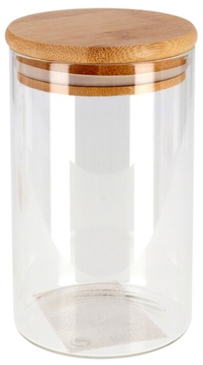 Gerimport Voorraadpot - 8x - borosilicaatglas met bamboe deksel - 1,3 liter - 10x22 cm