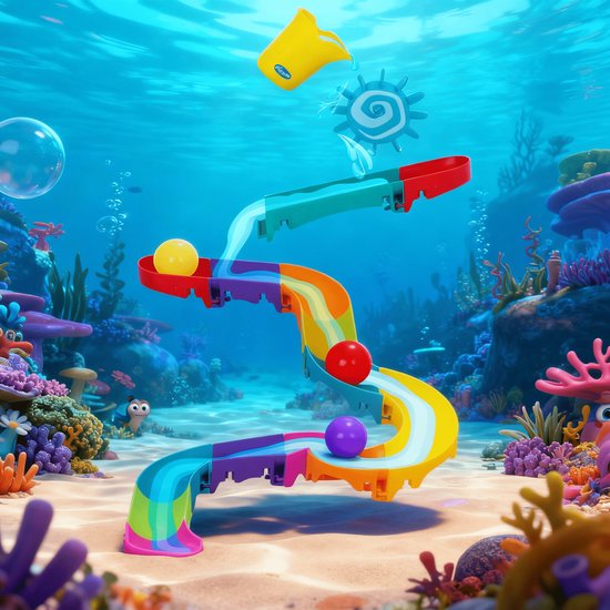 Playgro-Splash and Slide- Waterval glijbaan - Badspeelgoed - Peuter speelgoed - Baby badspeelgoed - Speelgoed Baby - Speelgoed 1 jaar -Badspeeltje - Water knikkerbaan -waterspeelgoed baby - Waterspeelgoed Peuters - inclusief 3 balletjes