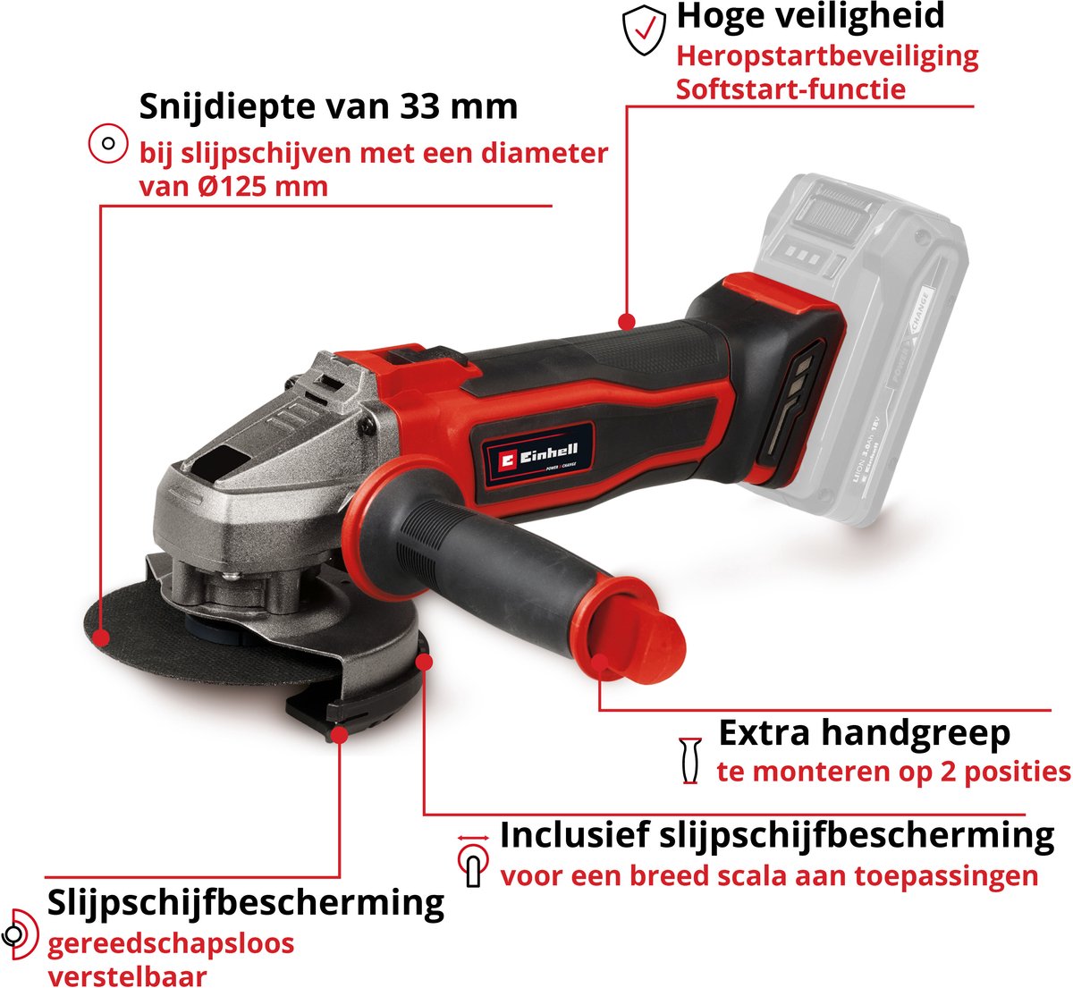 Einhell Professional haakse accuslijper TP-AG 18/125 CE Q Li Solo Power X- Change (18 V, 125 mm, zonder accu) & Origineel Einhell Power X-Change startkit voor batterijen en laders (18 V