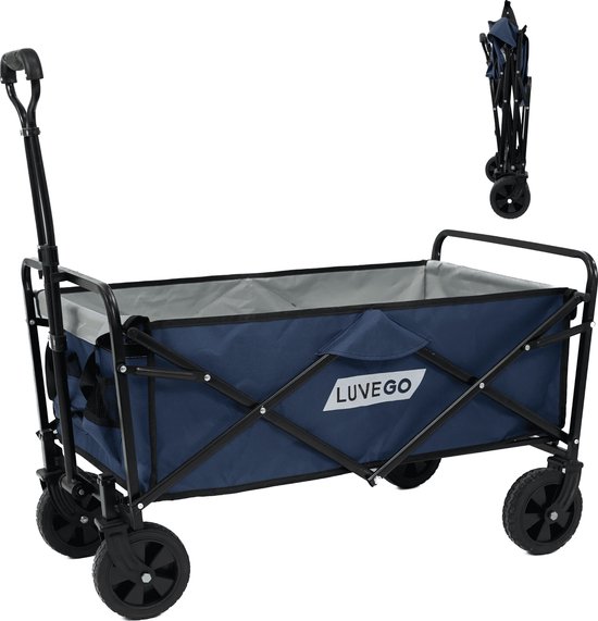Luvego Bolderkar Opvouwbaar - Tot 80KG Draagvermogen - 90L - 90x52x55 CM - 360º Wielen - Bolderwagen / Bolderkarren / Strandkar / Trekkar / Plooibare Bolderkar - Voor Strand - Donkerblauw