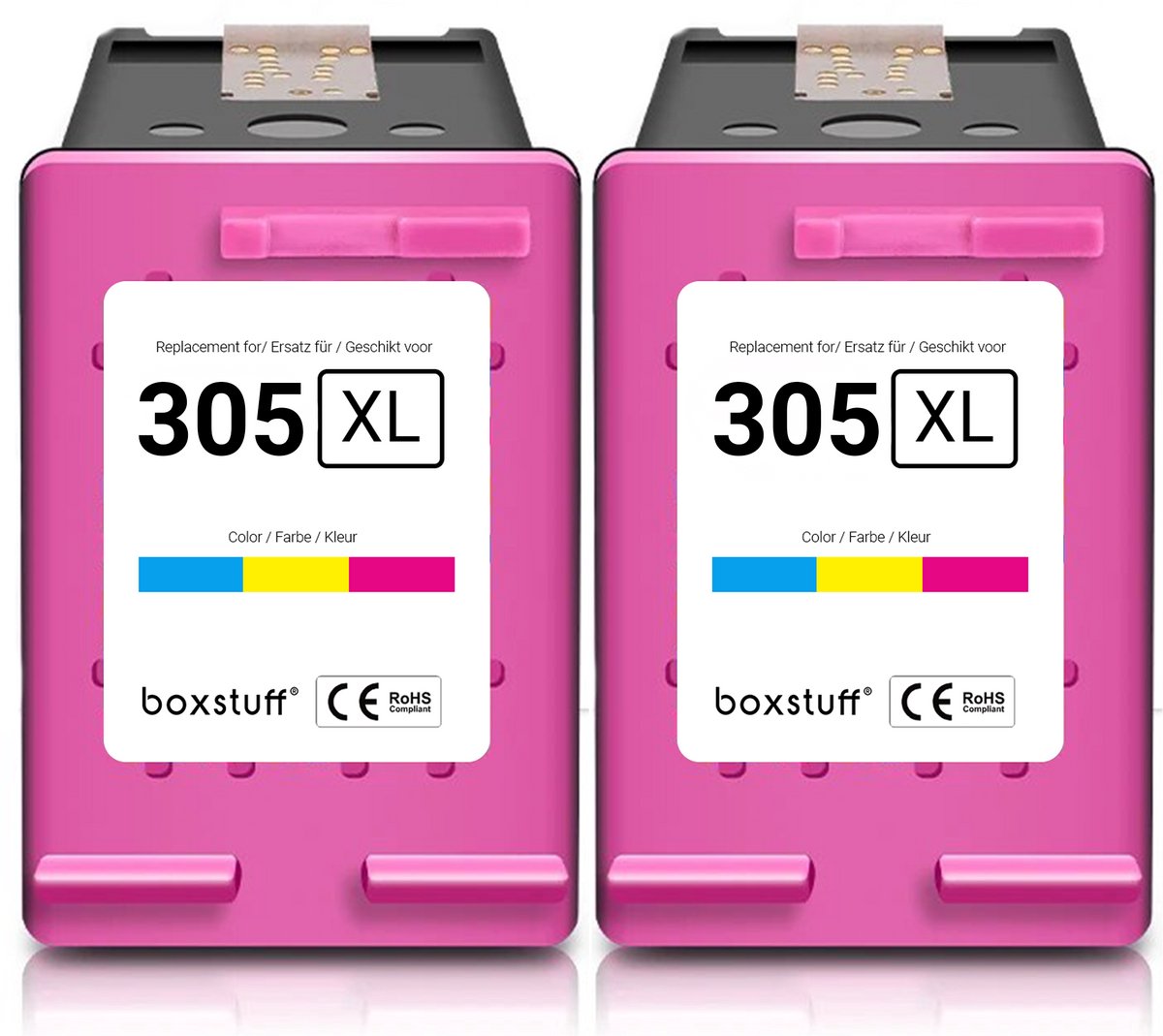 Boxstuff Inkt geschikt voor 305 XL - (3YM62AE) Compatibel met HP 305 / 305XL - Inkt Cartridge Kleur voor HP Deskjet 2700 / 2720 / 2710 / Plus 4120 / 4130 / 4110 / 4100 / Envy 6000 / 6010 / 6020 / 6030 / 6032 / Pro 6400 / 6420 - Multipack Kleur