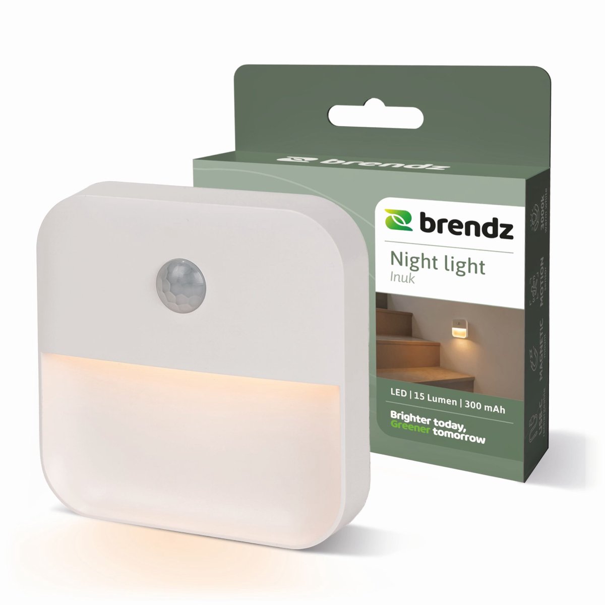 Brendz LED Trapverlichting, Nachtlampje Bewegingssensor, USB-C Oplaadbaar, Magnetisch, Warm Wit 3000K, Kastverlichting Draadloos, Inuk