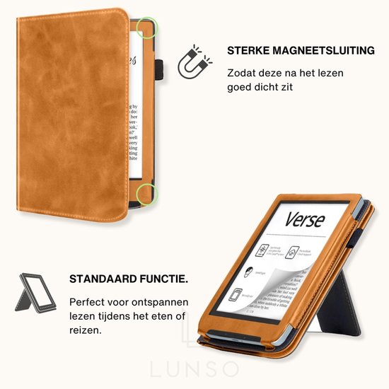 Lunso PocketBook Verse / Verse Pro / Verse Color hoes (6 inch) - Luxe Stand sleepcover - Bruin van Lunso — afbeelding 4