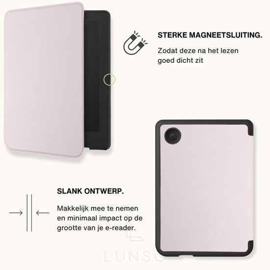 Lunso Geschikt voor Kobo Clara BW / Clara Colour hoes (6 inch) - sleepcover - Lichtroze — afbeelding 3