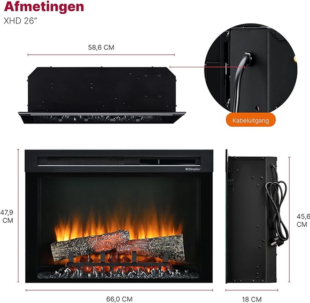 Luxe Elektrische Inbouwhaard FireGlow XHD26 – 1400W – LED Optiflame Vlameffect – Inclusief Afstandsbediening – Moderne Wandhaard – Met Verwarming en Instelbare Vlamkleur – Zwart 26” HomeByNicole