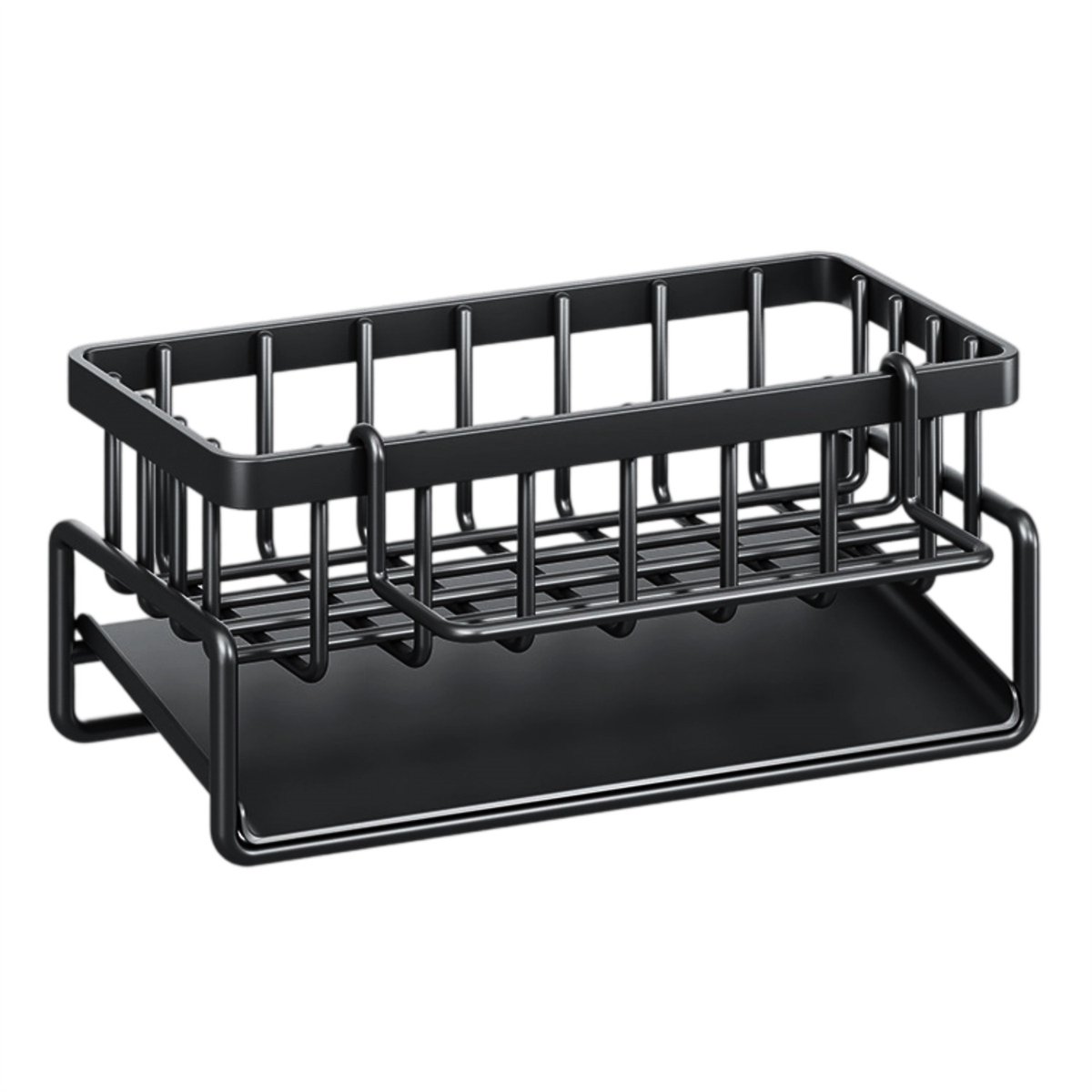 Peysaitr - Gootsteen Organizer - Multifunctioneel opbergrek - met doekhouder - keuken/badkamer opslag - RVS - afvoerrek met opvangbak - zwart - 23x9x10 cm - 1 stuk