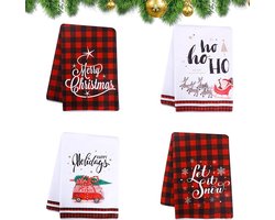 4-Pack Christmas Tea Towels - Christmas Decorative Towels - Christmas Kitchen Tea Towels - Microfiber Tea Towels - Super Absorbent Kitchen Towels - Christmas Plaid Tea and Bar Towels - 40 x 60cm