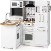 COSTWAY Kinderkeuken met accessoires, speelkeuken hout met licht en geluid, hoekkeuken kinderen incl. gootsteen oven magnetron kookplaat