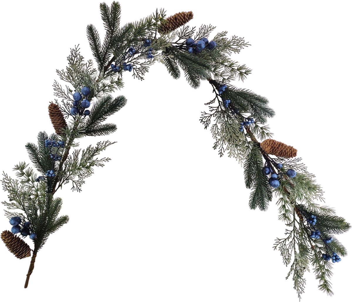 by Mooss - Guirlande - Blauwe Bes - Dennenappel - 180 cm - Kerst - Winter - Kunst