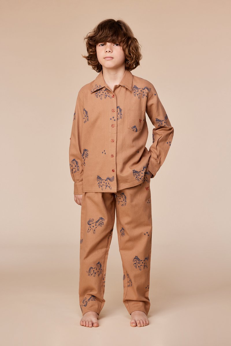 Woody Jongens-Heren pyjama bruine pony print - maat S