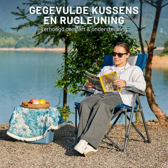 TIMBER RIDGE Campingstoel - Opvouwbaar - 4 Verstelbare Standen - 260 KG draagvermogen - Vouwstoel - Visstoel - Blauw van Timber Ridge — afbeelding 2