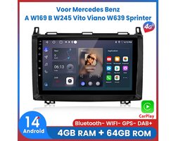 Awesafe Autoradio - 4GB & 64GB 8-Kern V1PRO - Geschikt Voor Mercedes A B V Sprinter Klasse W169 W245 W639 W906 Vito, Viano en VW Crafter 2005-2016 - Carplay & Android auto - Met navigatie GPS - Radio scherm