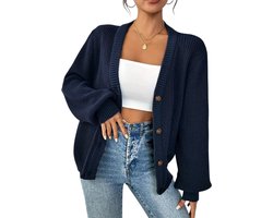 Nivard Cardigan Dames - Vest - Knopen - Warm - Gebreid Vest - Marineblauw - S
