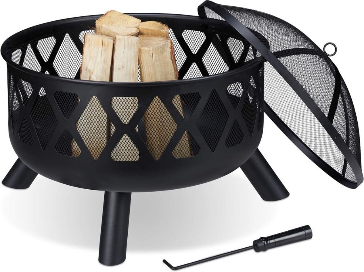 Thuys – Vuurkorf Met Vonkenscherm – Vuurkorf Voor Buiten - 62cm x 62cm x 58cm