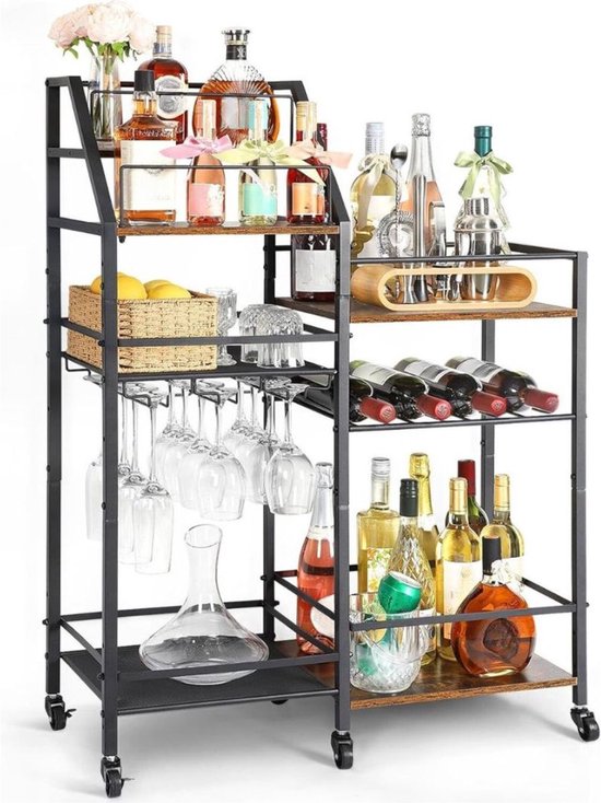 MKSS® Barkast - Barmeubel - Drankkast - Vinoppbevaring med Barvogn - 45x20x35cm - Zwart