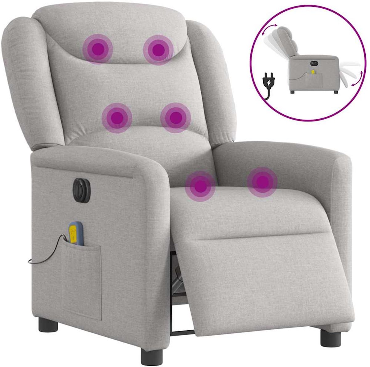 vidaXL Massagestoel - elektrisch - verstelbaar - stof - wolk - grijs wolk grijs