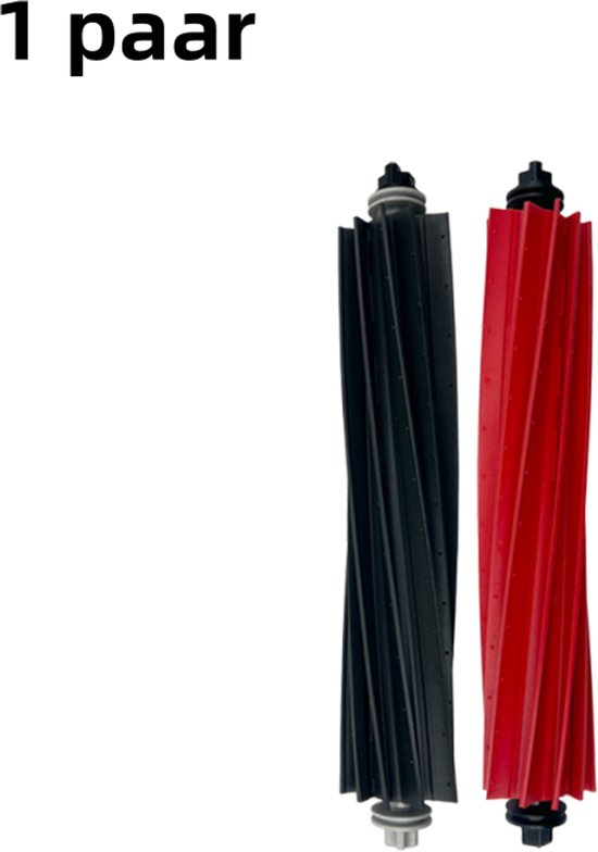 Une brosse rotative noire et une rouge en spirale côte à côte, texte '1 paar' affiché.