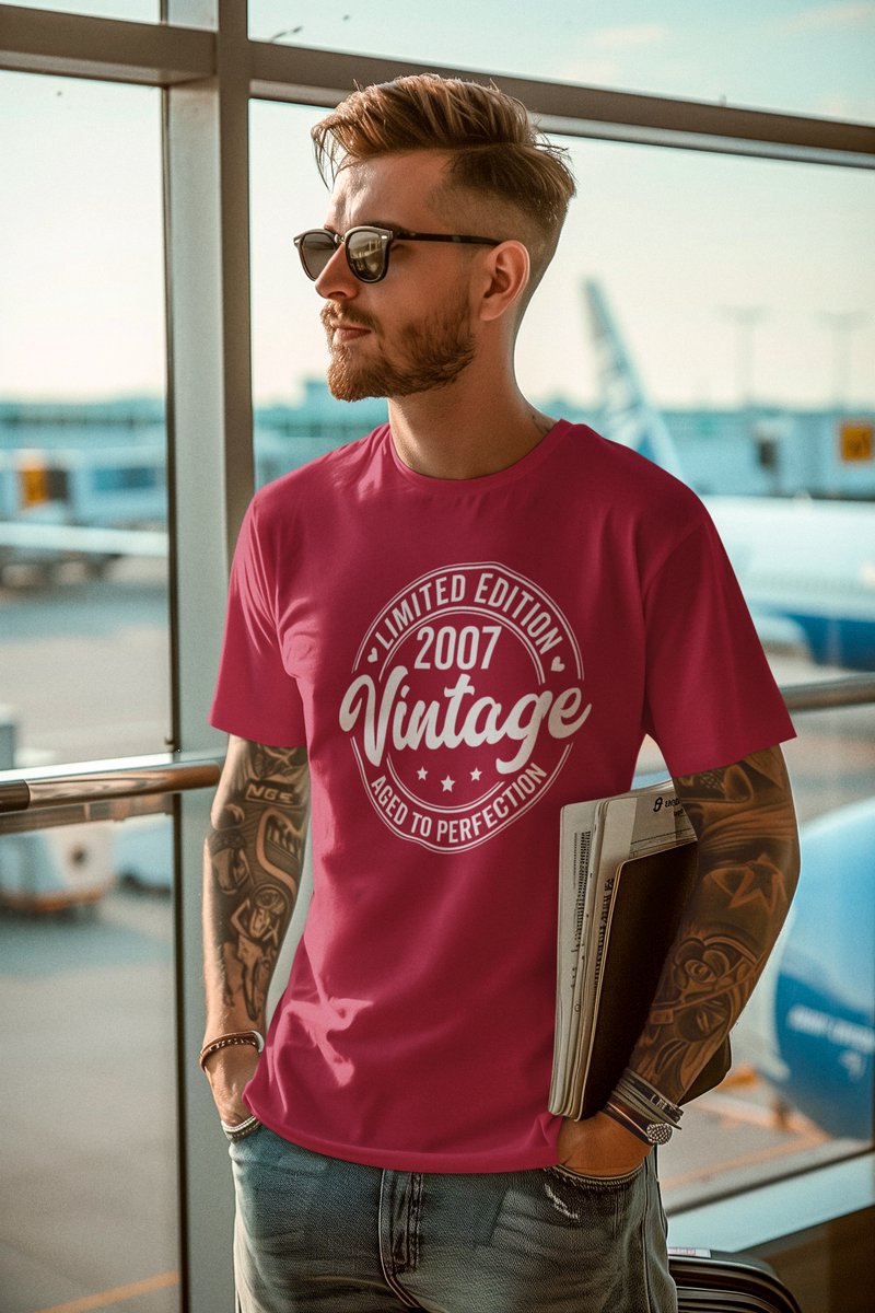 2007 Jaar Rood T-shirt Heren - Maat XXL - Aged Vintage - Verjaardag Cadeau Mannen - Limited Edition