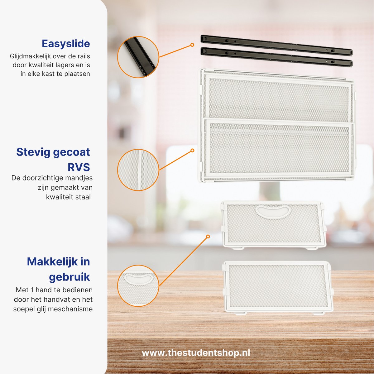 DKE® Keukenlade schuiflade organizer, gootsteenkast en keukenkast organizer, telescopisch keukenrek, maat L 40x24x21,2 cm, wit — cadeau in Cadeau-ideeën - foto 6