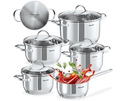 tectake® 9-delige Kookpannenset Bologna - Kookpottenset - Kookpan - Steelpan - RVS Pannen -…