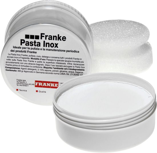 Franke Kitchen Care Pasta Inox - RVS polijstpasta met spons - 300 gram - Reiniger en polish - voor roestvrijstaal spoelbak keuken afzuigkap polisher