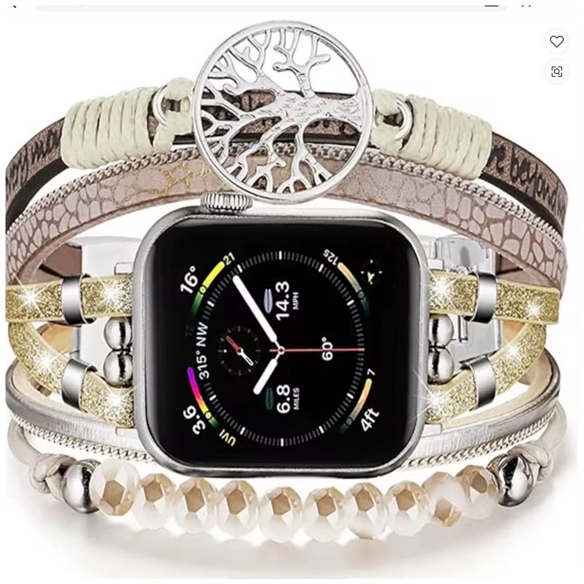 Apple Watch bohemian horloge bandje 38-40-41 mm kralen en bandjes van leer met metalen sluiting